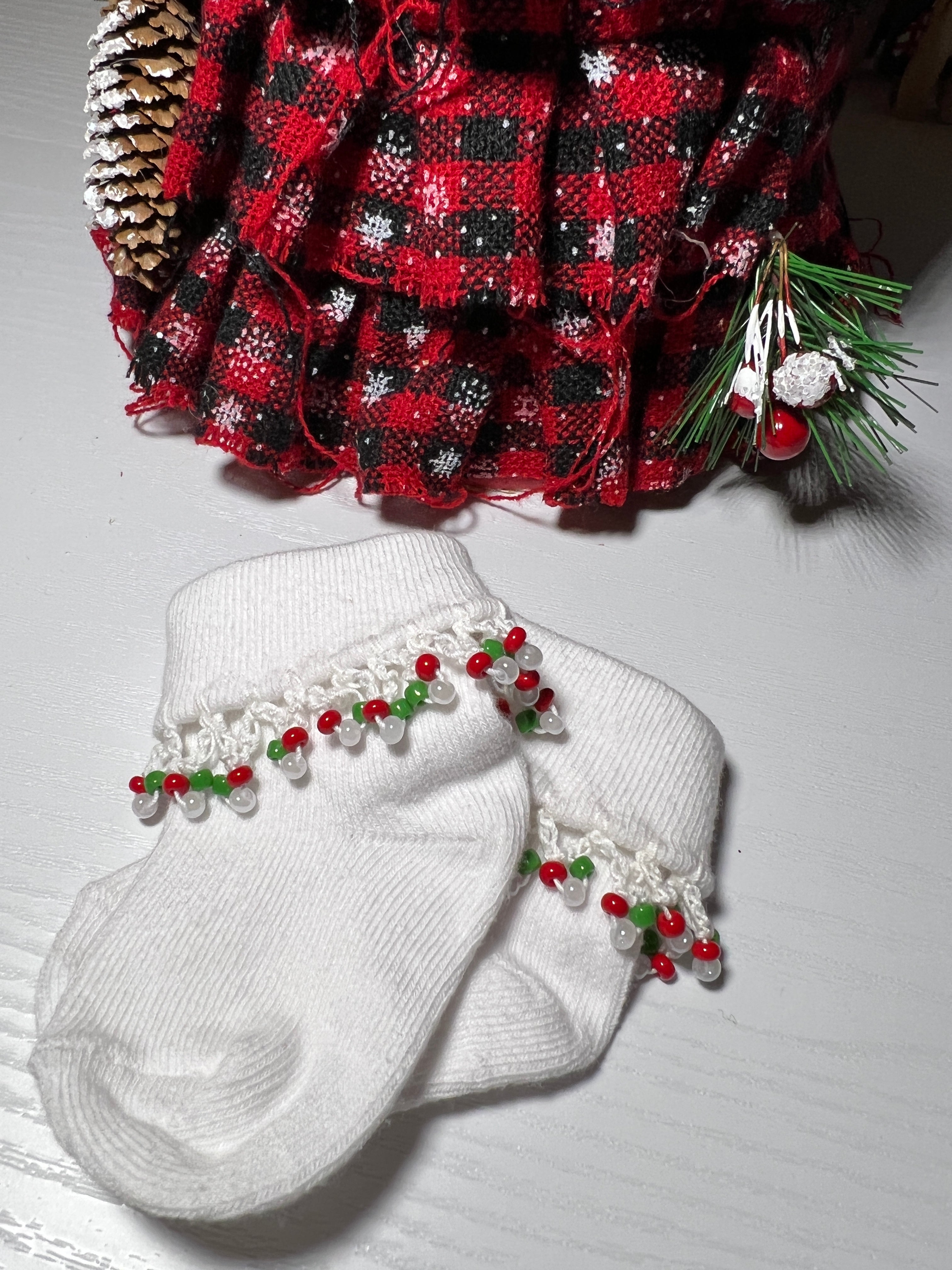 Beaded Baby Socks - Christmas - 0