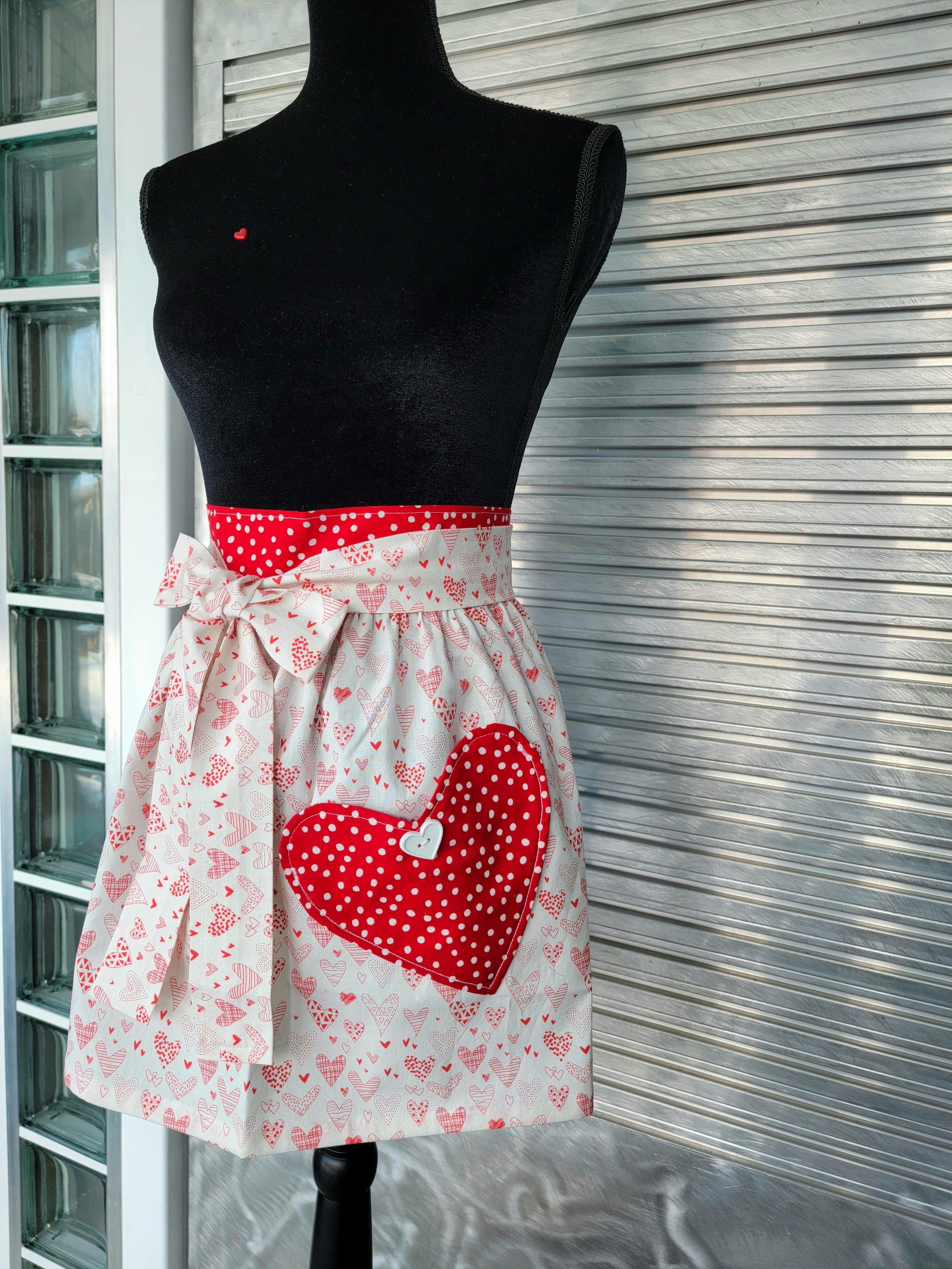 Buy pink-hearts-with-red-polka-dots Valentine Cheerful Apron