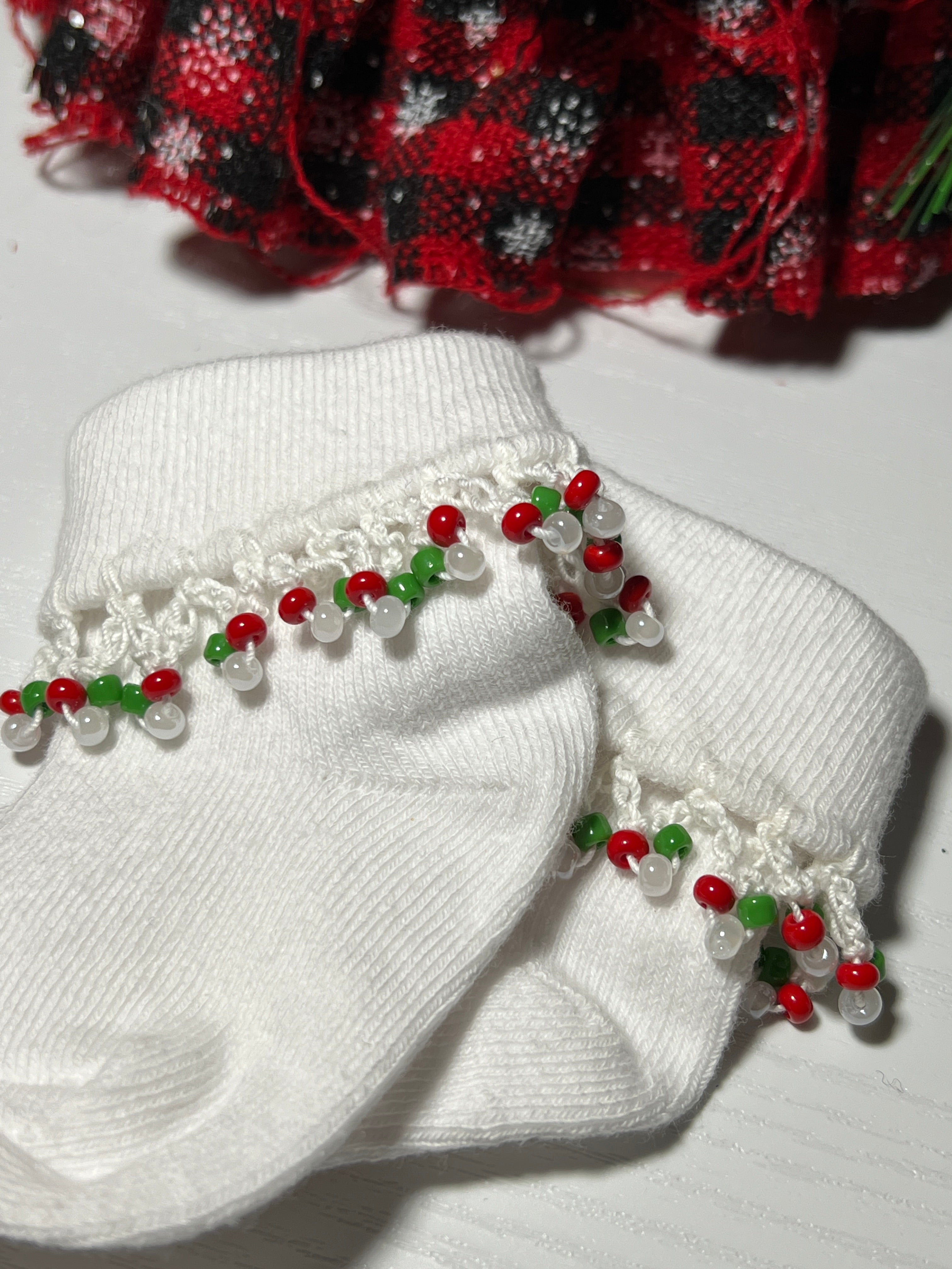 Beaded Baby Socks - Christmas