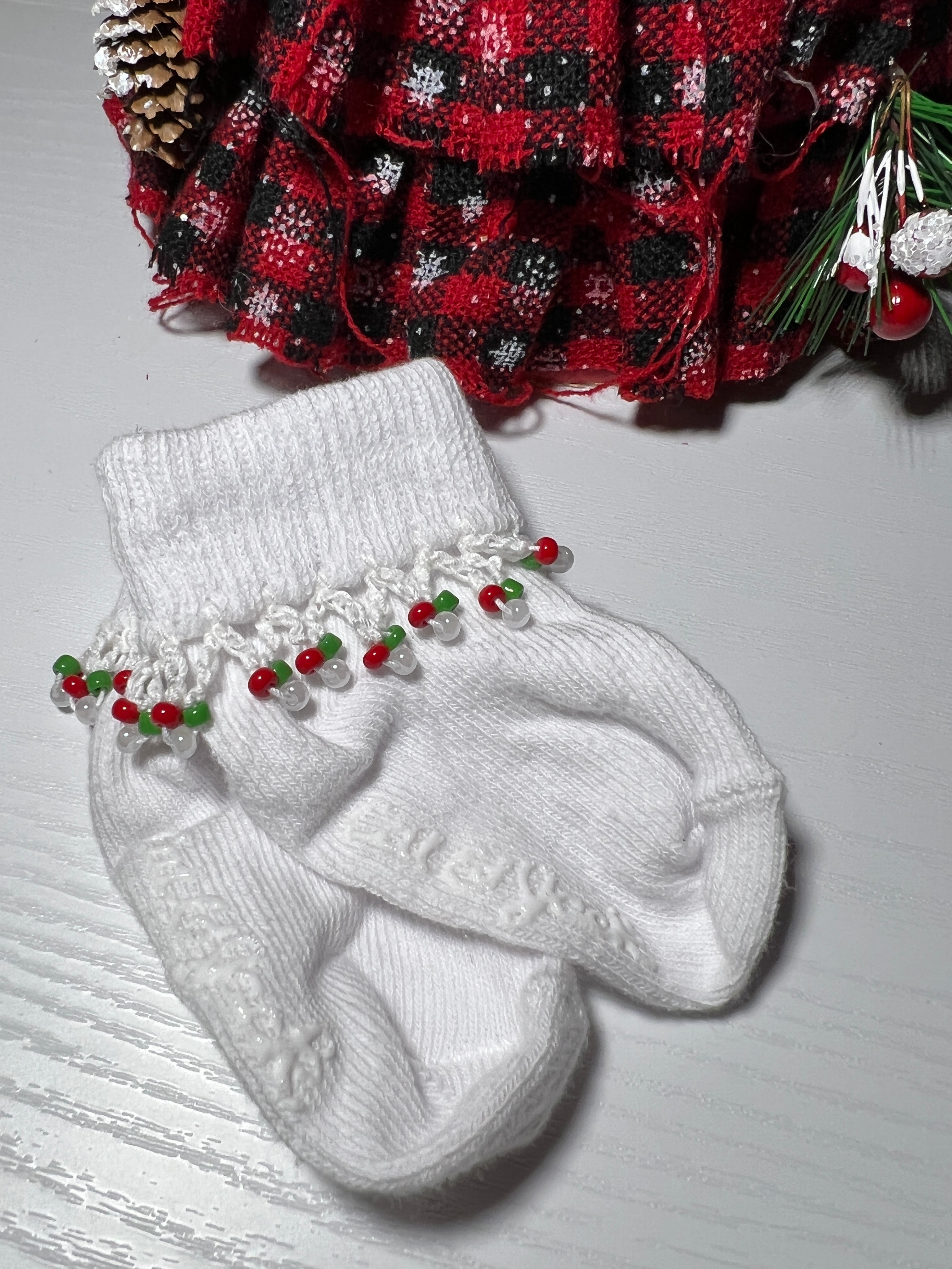 Beaded Baby Socks - Christmas