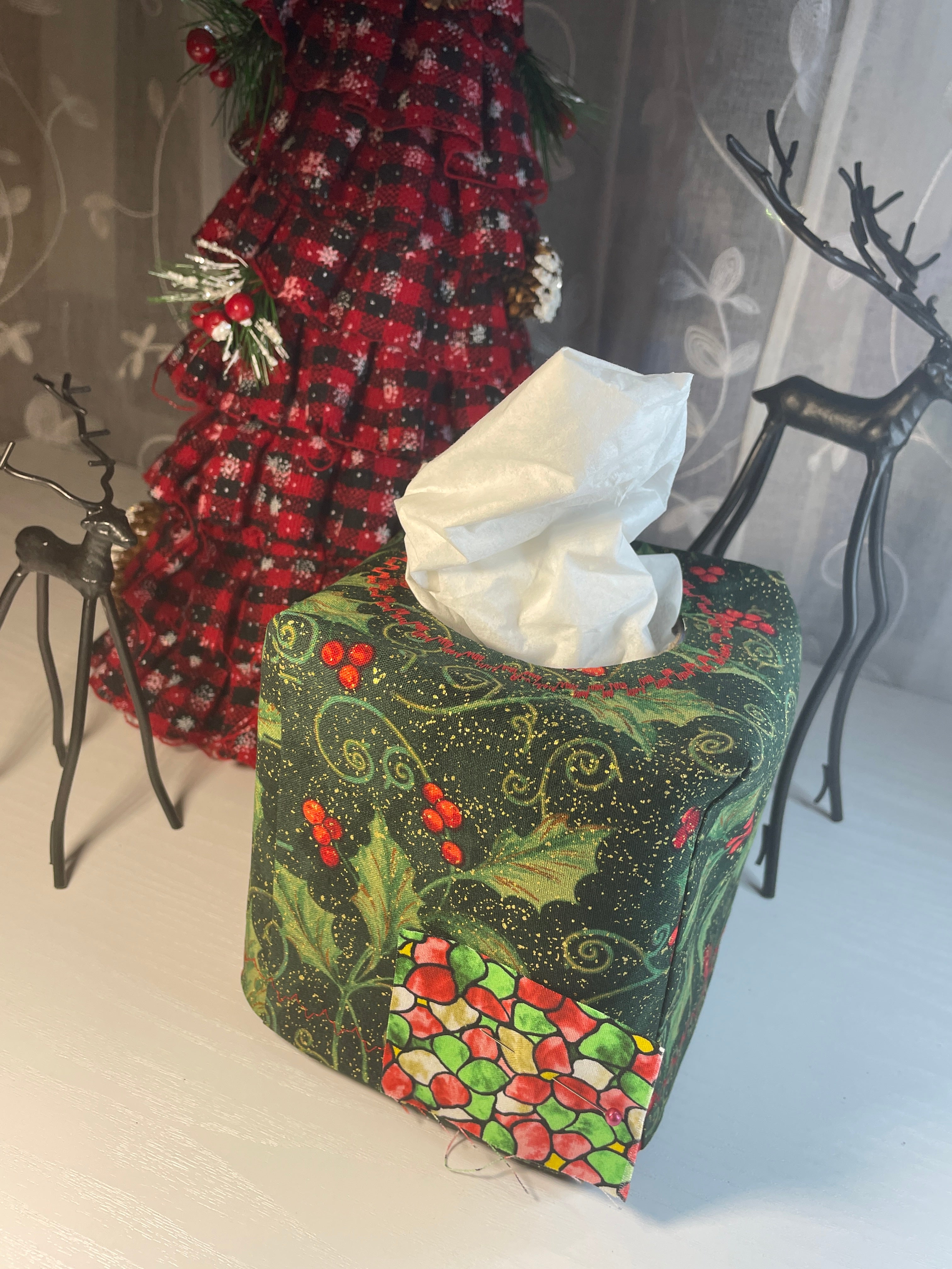 Buy christmas-green-holly-stained-glass Tissue Box - Christmas