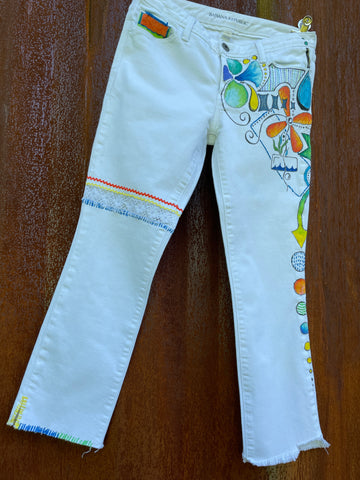 White Denim Embellished Pants