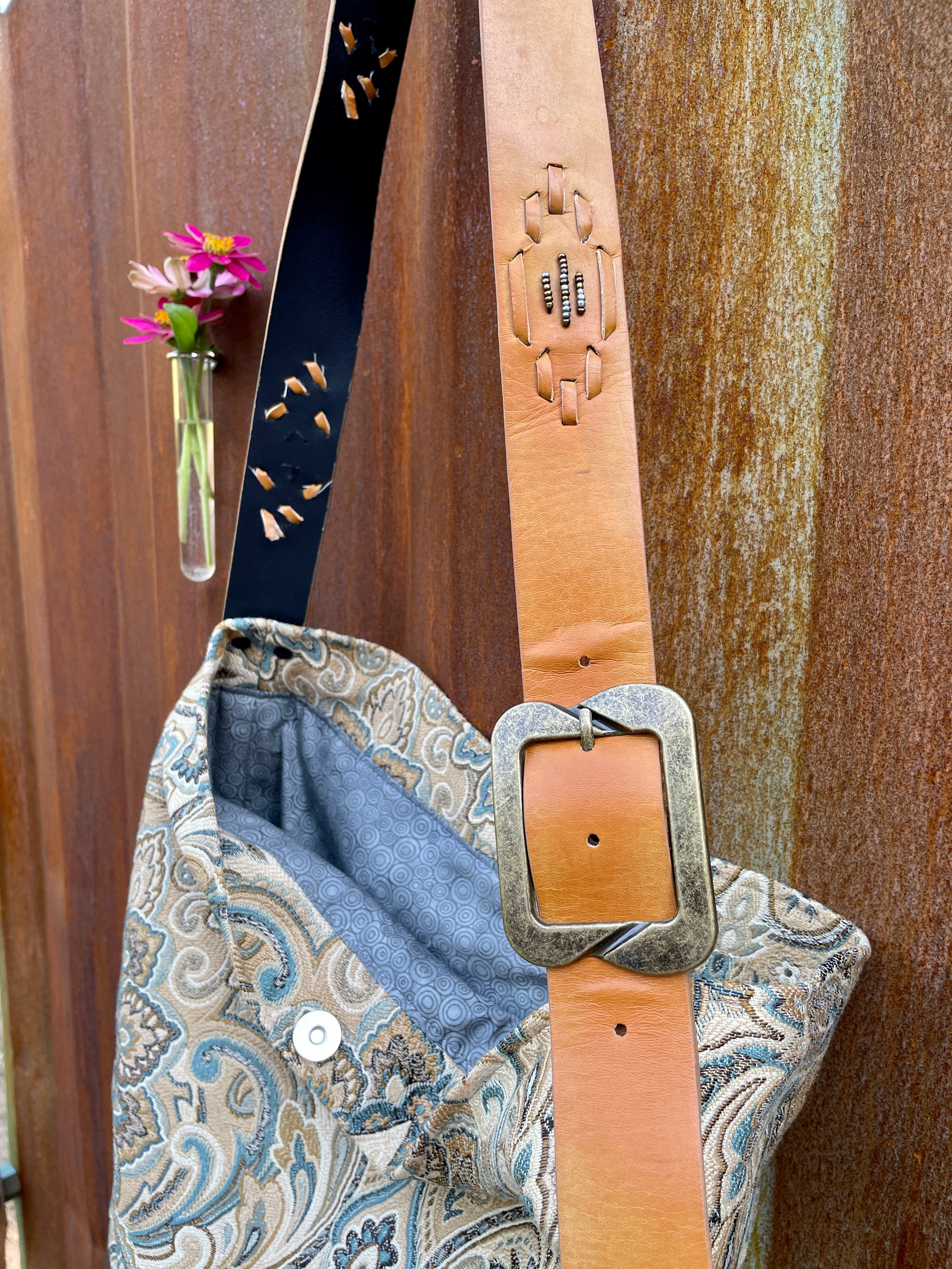 Purse - Grey/Blue Paisley with Beaded Strap