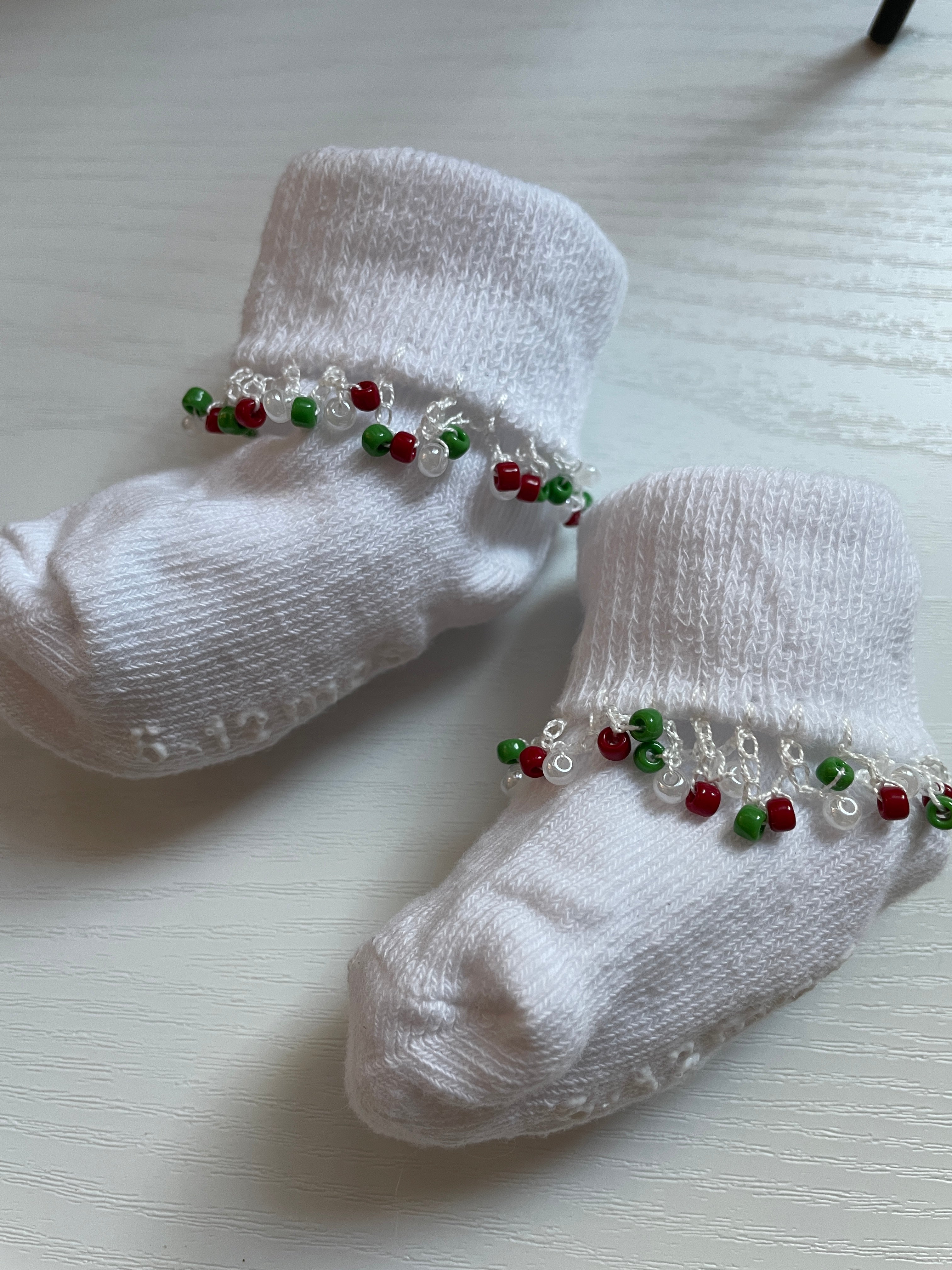 Beaded Baby Socks - Christmas