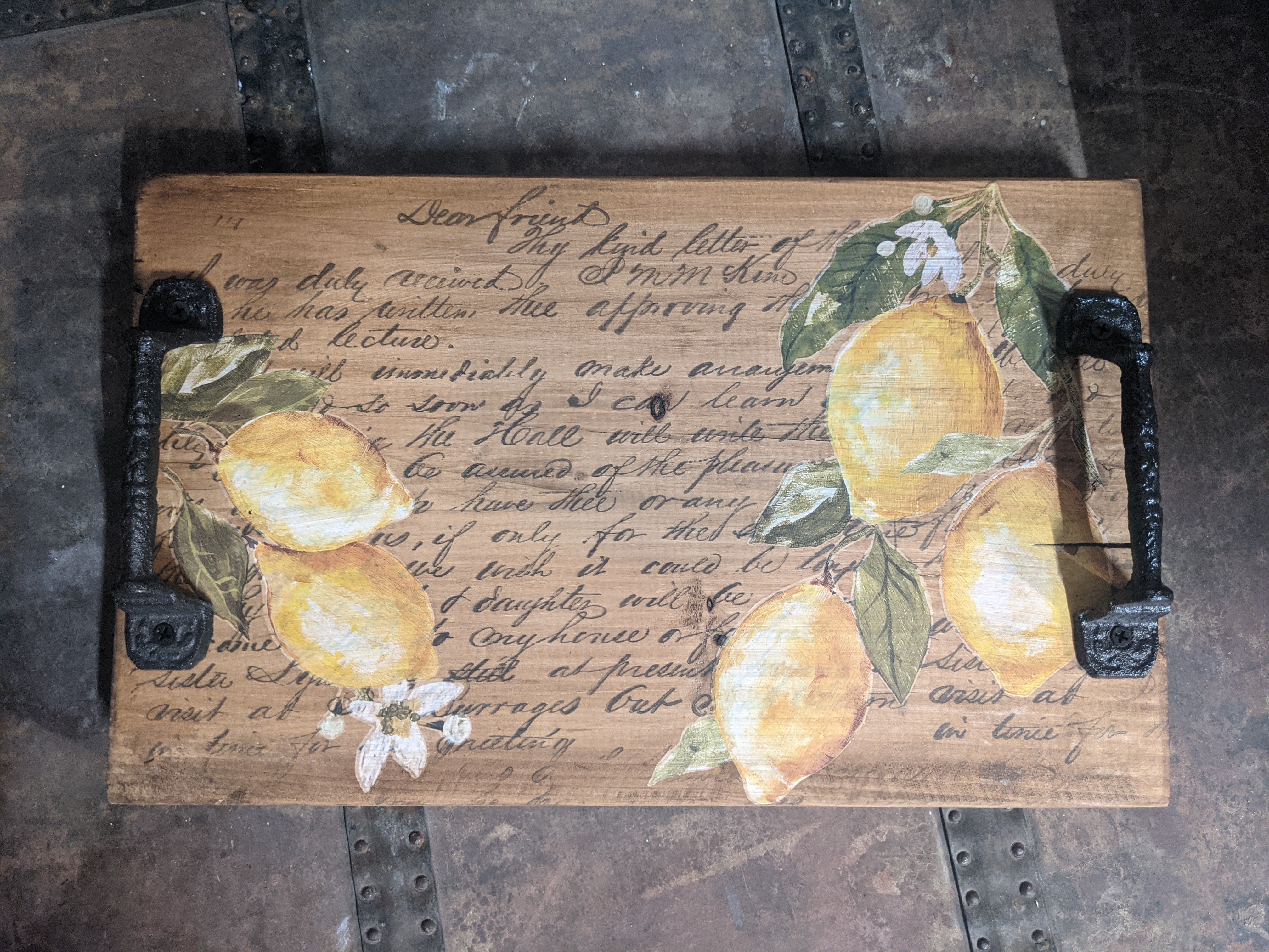 Lemon Script Wooden Tray