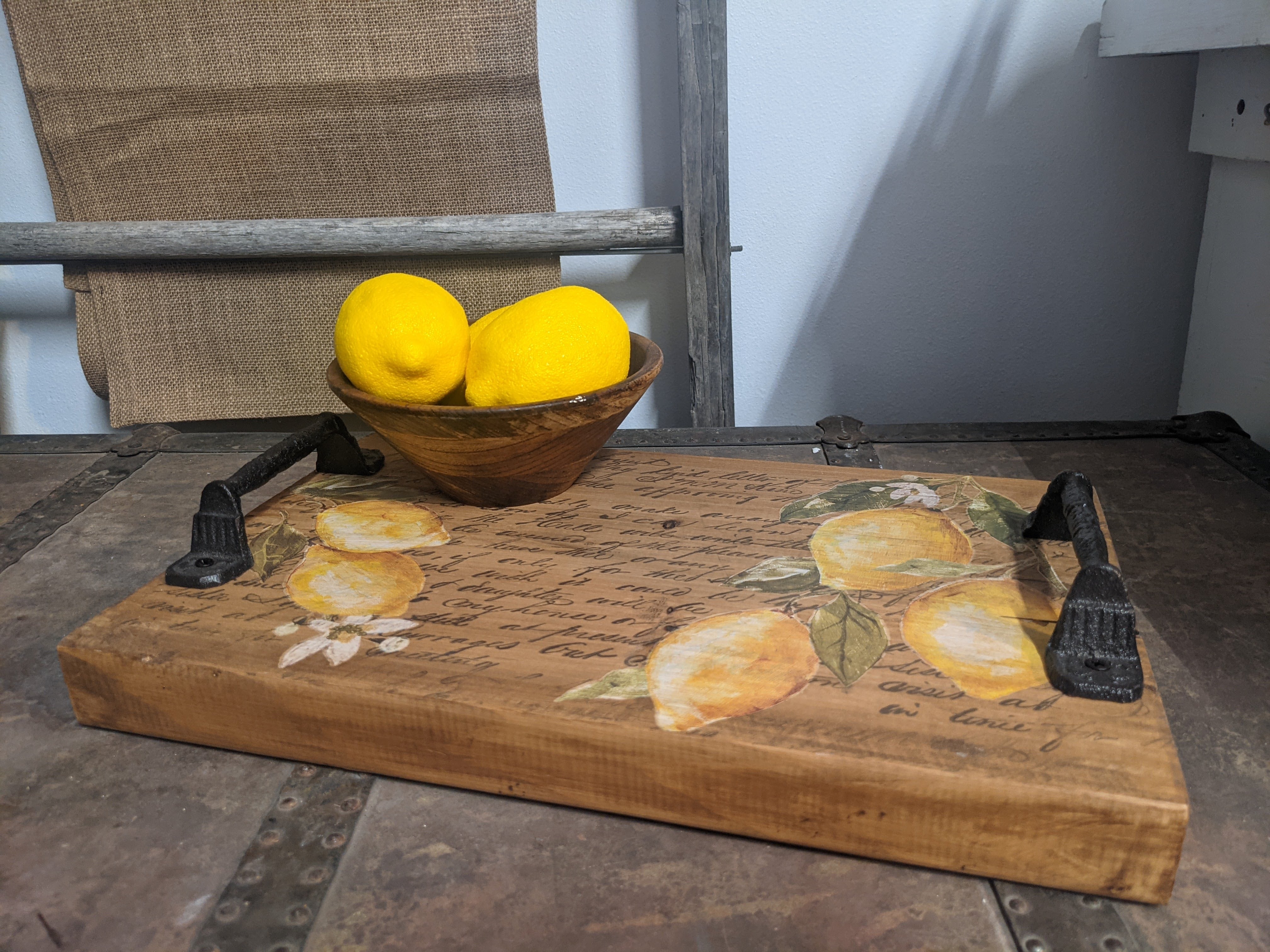 Lemon Script Wooden Tray