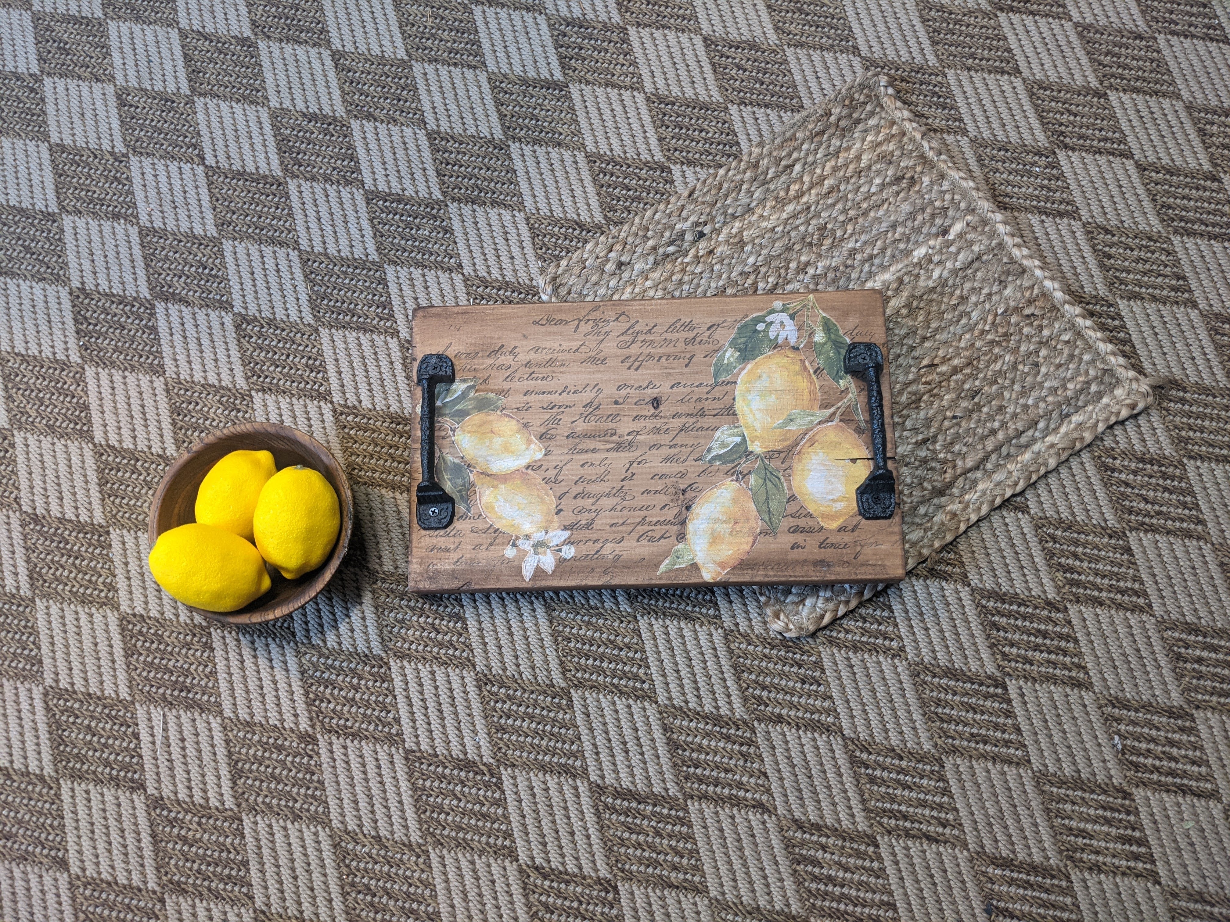 Lemon Script Wooden Tray