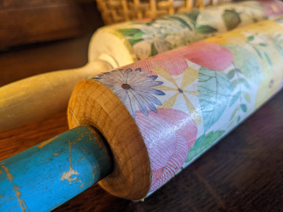 Floral Decorative Rolling Pin-wood/white handles