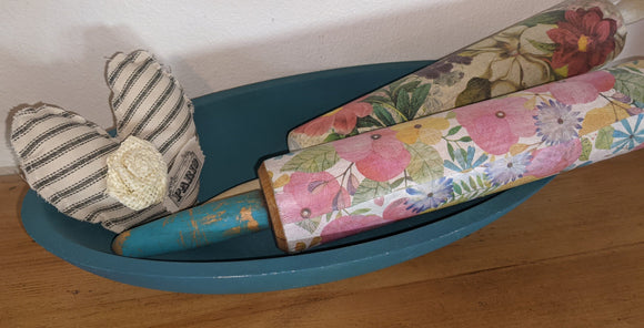 Floral Decorative Rolling Pin-wood/white handles